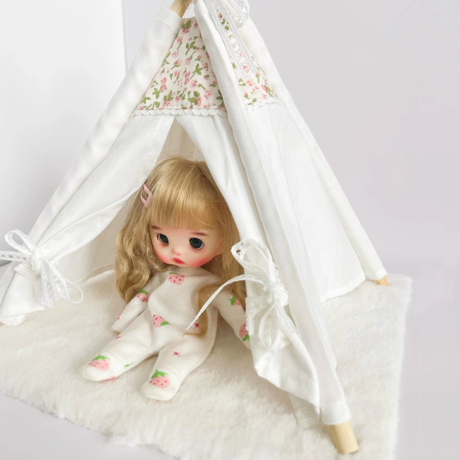 Miniature A-Frame Canvas Doll Tent Miniature Dollhouse Tent for BJD Blythe 1：12 Kids Play