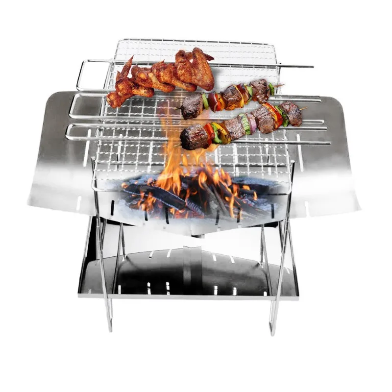 Stainless Steel Folding Grill Burning Table Outdoor Bonfire Table Barbecue Grill Camping Wood Fire Charcoal Stove