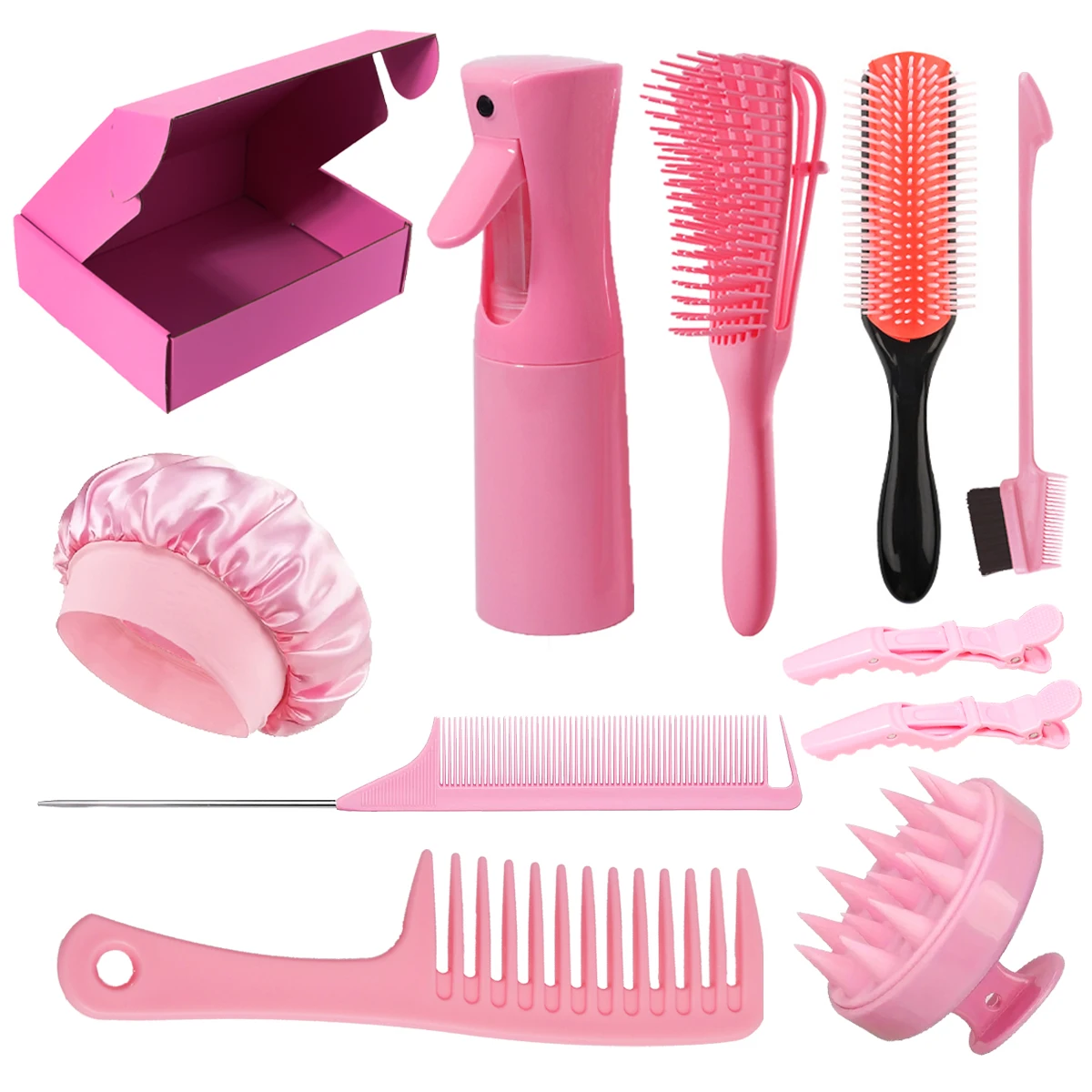 

Подарочный набор расчесок, 10 шт., набор кистей для завитков, с распылителем и шапочкой для сна, очень подходит для семьи и парикмахерской