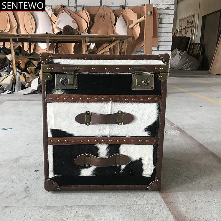 SENTEWO American Loft Style Sofa Corner Creative Black and White Cow Leather Bedside Table Vintage Industrial Rivet Storage Box