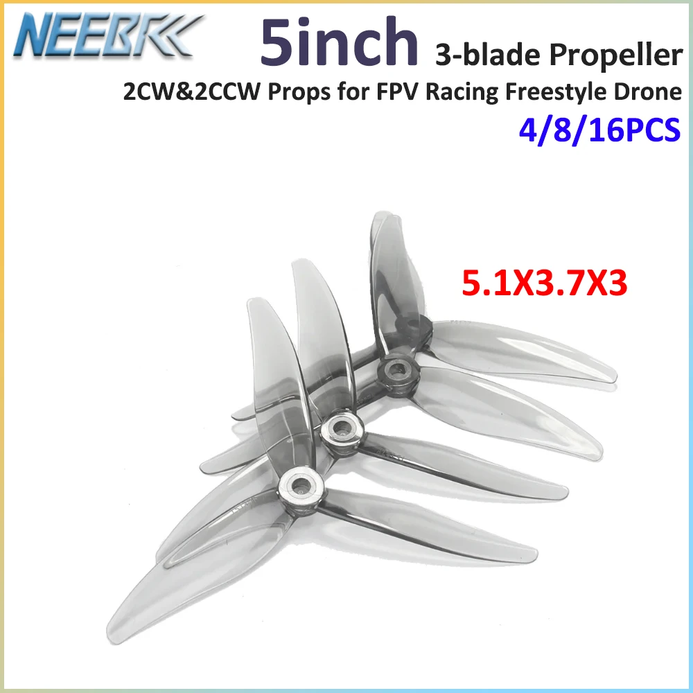 4/8/16PCS 5137 5inch 3-blade Propeller 5.1X3.7X3 2CW&2CCW Props 5mm Hole for Long Range FPV Racing Freestyle Drone Quadcopter