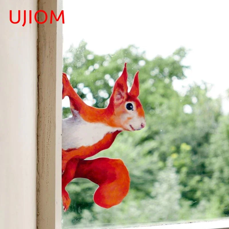 UJIOM 13cm X 7.2cm Cartoon Animal Peeping Squirrel Wall Stickers Bedroom Decal DIY Windows Side Scratch Resistant Accessory