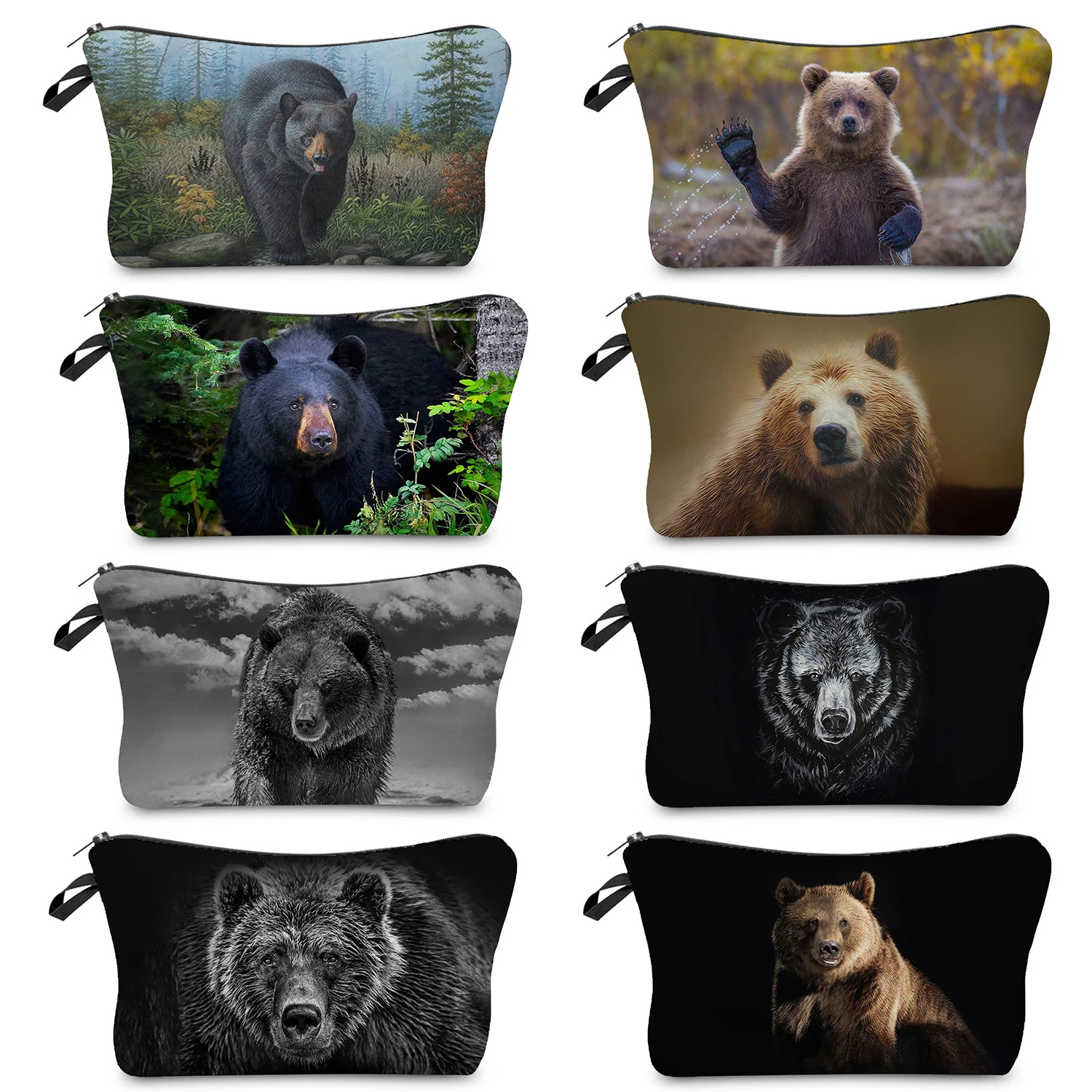 Bolsa de cosméticos portátil con estampado de oso para mujer, bolsas de maquillaje personalizables, organizador de viaje de playa, bolsa de aseo para mujer