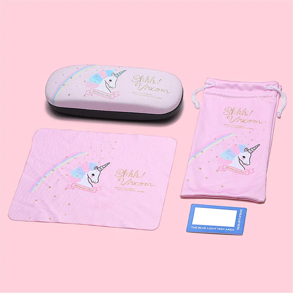 3PCS/Set Glasses Case Cartoon Unicorn Hard Box Sunglassess Reading Myopia Glassses Storage Box Eyeglasses Pouch Glasses Cloth