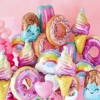 Colorful Donuts Foil Balloons Cute Candy Colored Ice Cream Helium Balloons Baby Shower Birthday Party Decorations Kids Toy Donut