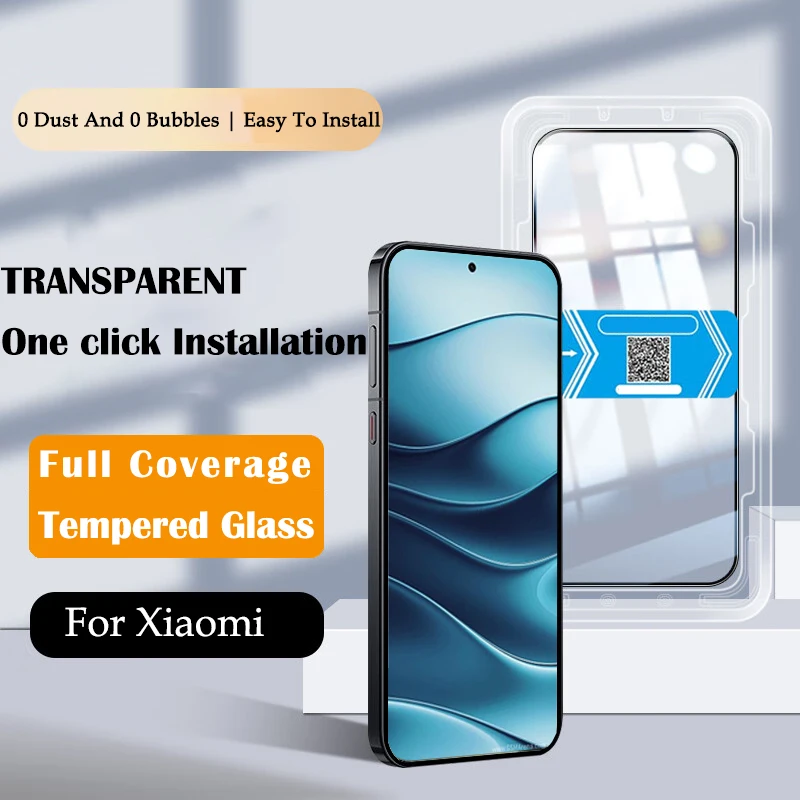 

20D One-click Installation Kit Tempered Glass For Xiaomi Redmi Note 14 13 12 11 10 9 Pro Screen Protector Poco F6 F5 F4 GT Glass