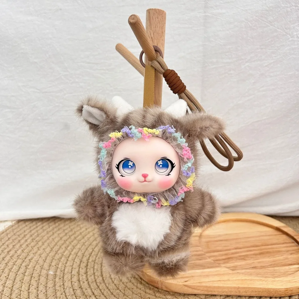 Fluffy Rabbit Keychain Soft Vinyl Face Sparkling Big Eyes Cute Curly Rabbit Charm Handmade Skin-Friendly Bunny Pendant