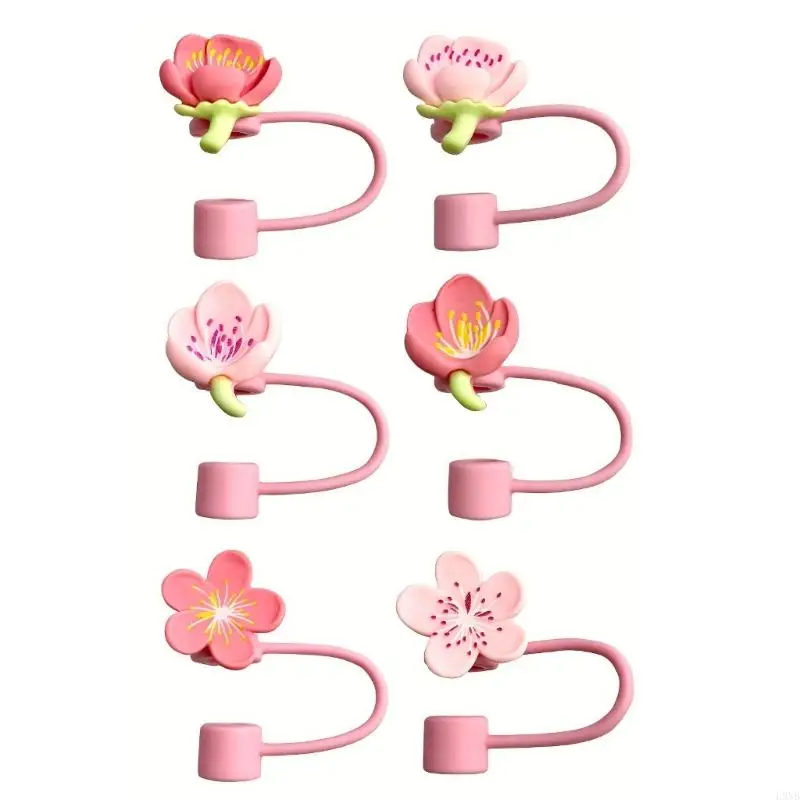 L9NB 6Pieces Flexible Silicone Straw Plug Flower Straw Tip Lid Straw Accessories Straw Lid Suitable for Travel Sports