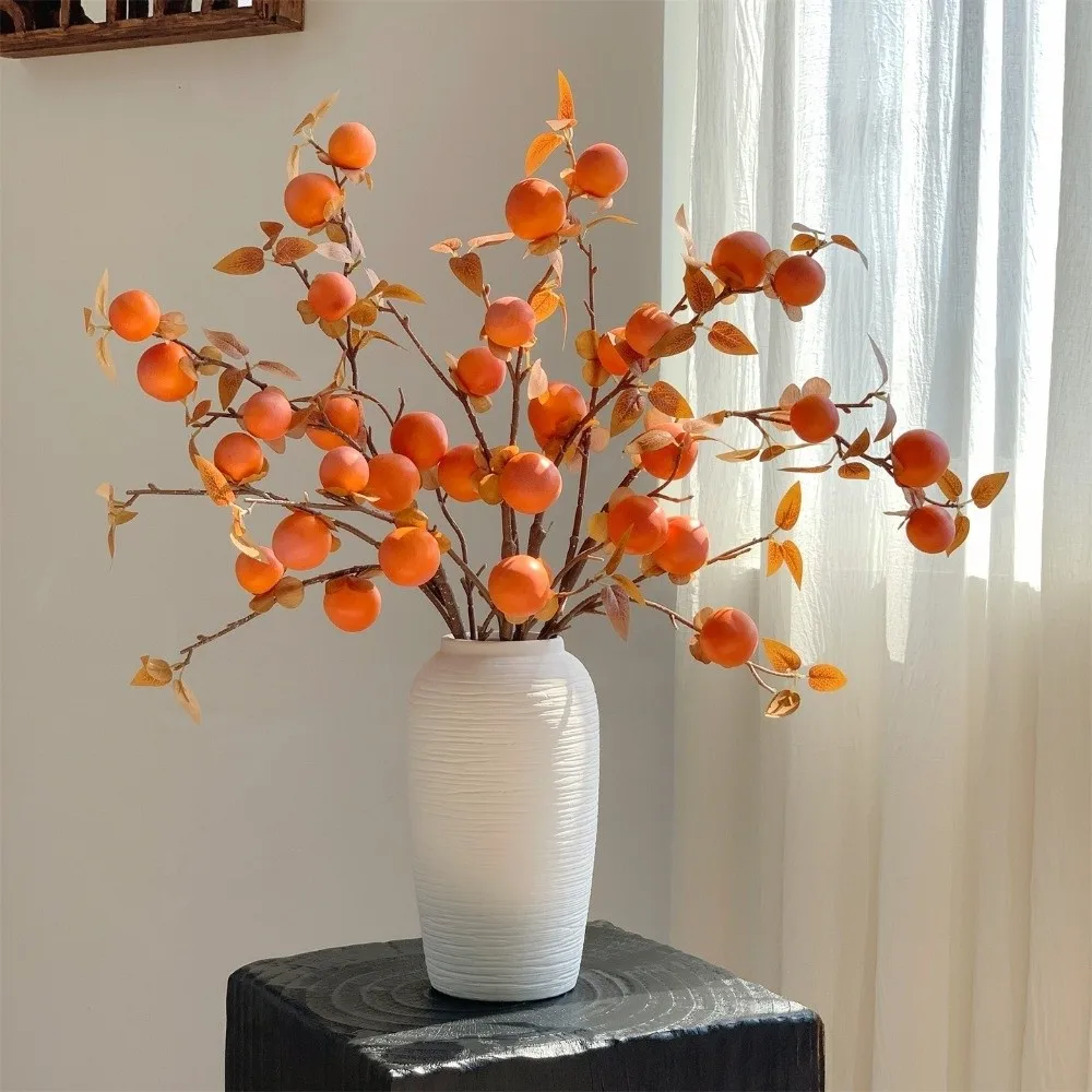 

3/5/7 Heads Artificial Persimmon Branch Realistic Handmade Artificial Fruits Branches Plastic Foam Fake Plants Wedding Decor