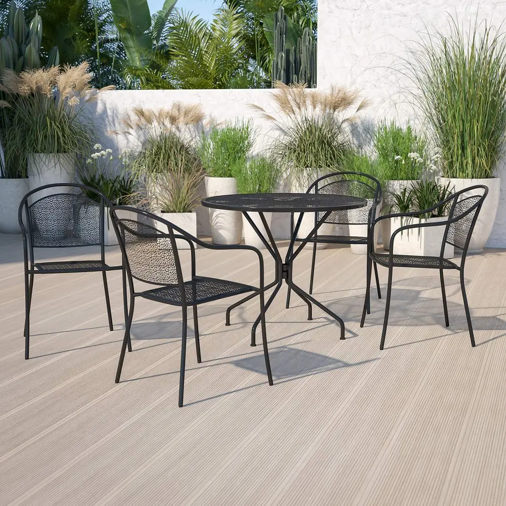

Commercial Grade 35.25 Round Black Patio Table Set4 Round Back Chairs