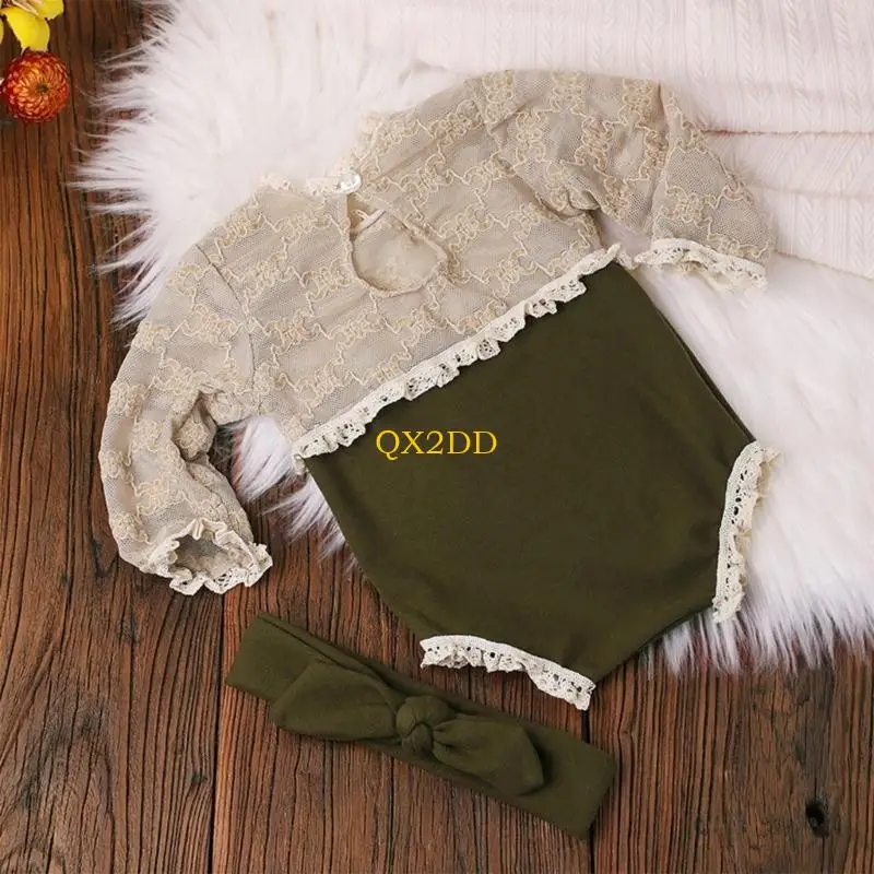 

QX2D комбинезон для детской фотографии и милая повязка на голову с бантом, кружевные комбинезоны, одежда для фотосессии, одежда