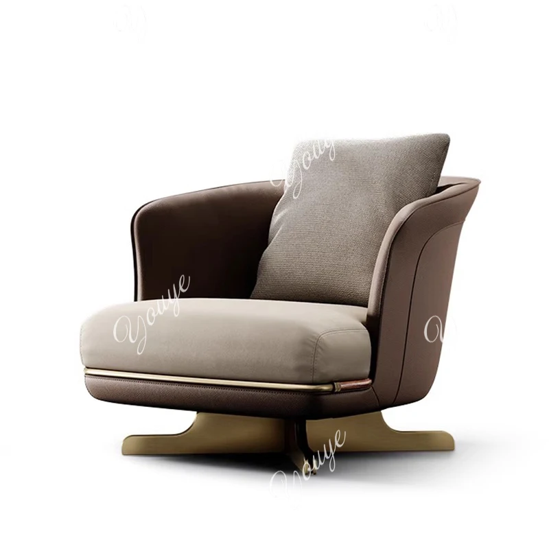 

Italian leather leisure chair large flat-floor villa living room balcony leisure chair light luxury rotating leisure chair