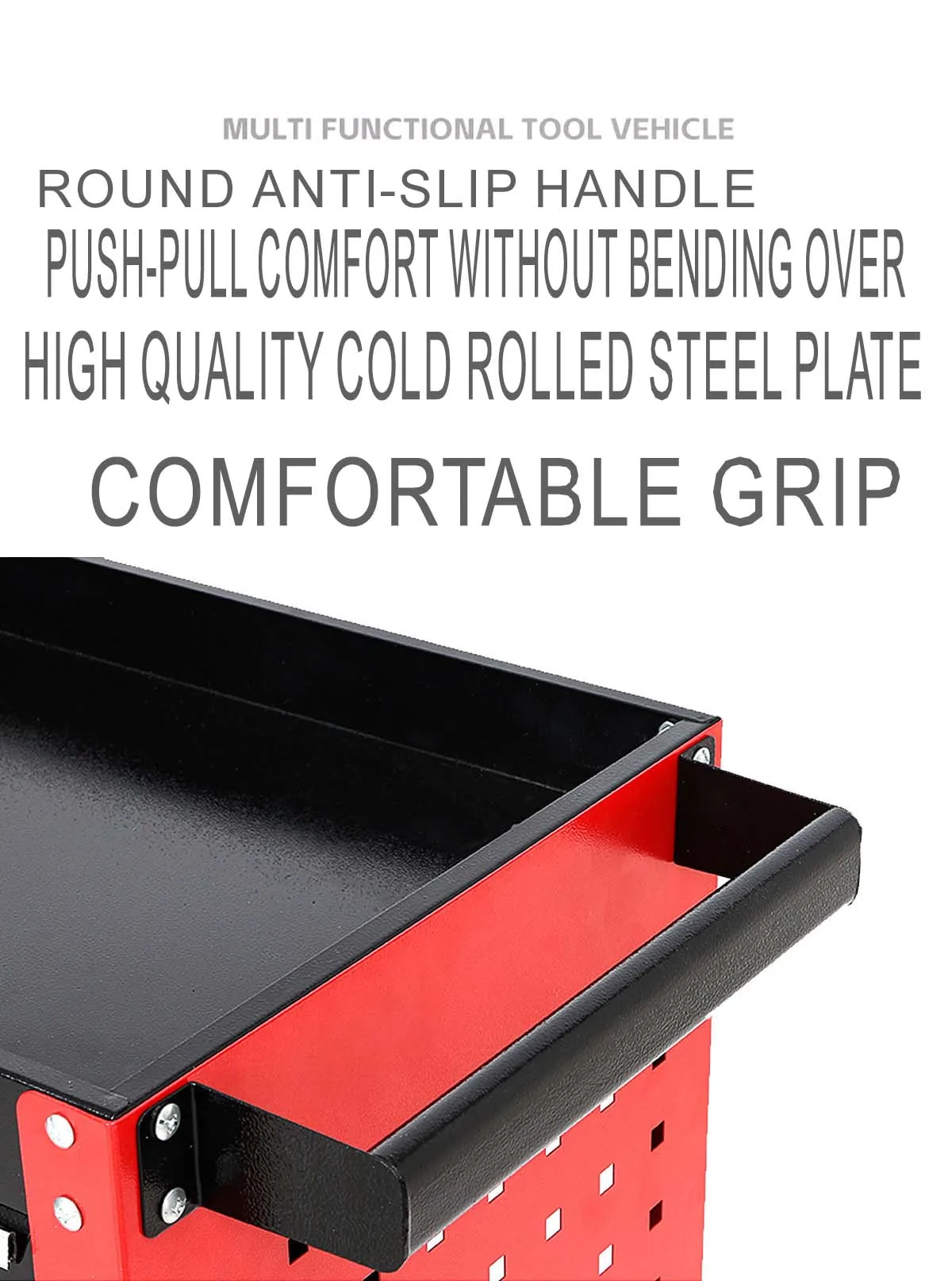 Industrial Cold Rolled Steel Tool Trolley 3-Layer Mobile Utility Cart with Side Pegboard Storage & Hooks for Garage & Factory