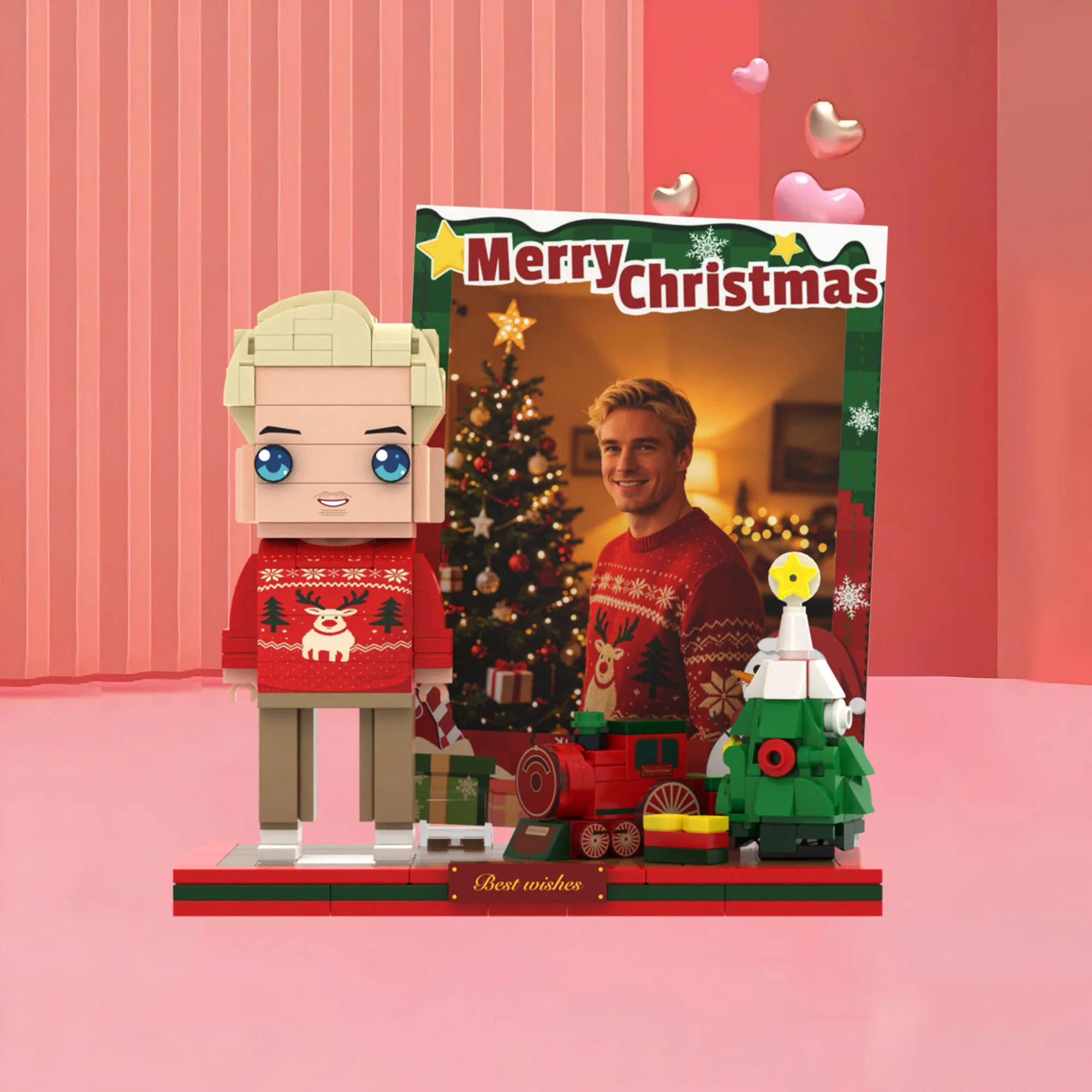 

Christmas Themed Custom Brick Doll Personalized Photo Building Blocks Gift with Photo Frame DIY Assembly Ornament