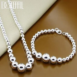 DOTEFFIL 925 Sterling Silver 6 8 10 12mm Smooth Bead Ball Chain Bracelet Necklace Set For Women Man Fashion Wedding Jewelry