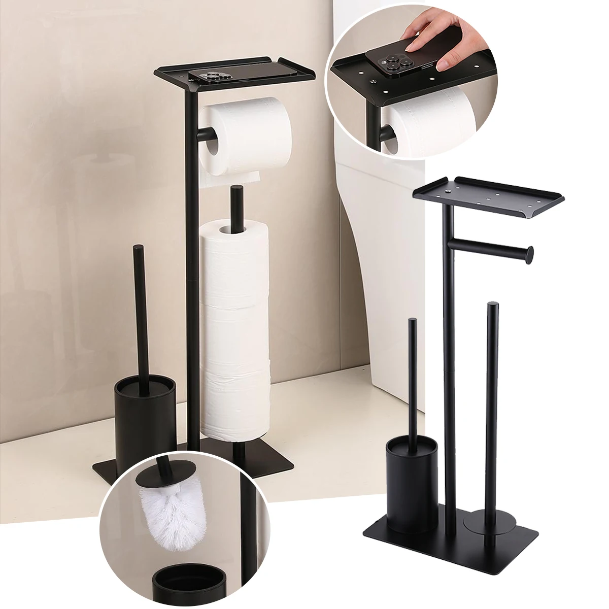 

Floor Tissue Holder With Toilet Brush Moisture Toilet Paper Storage Rack Vertical Integrated Storage Rack Bathroom Accessories