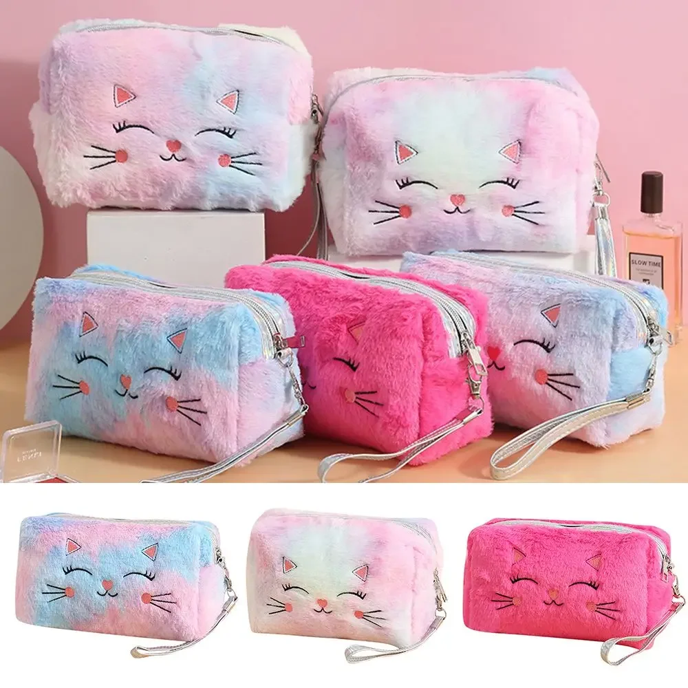 Cartoon Plush Cat Cosmetic Bag Women Colorful Makeup Pouch Portable Toiletry Bag Travel Organizer Female Beauty Case Neceser