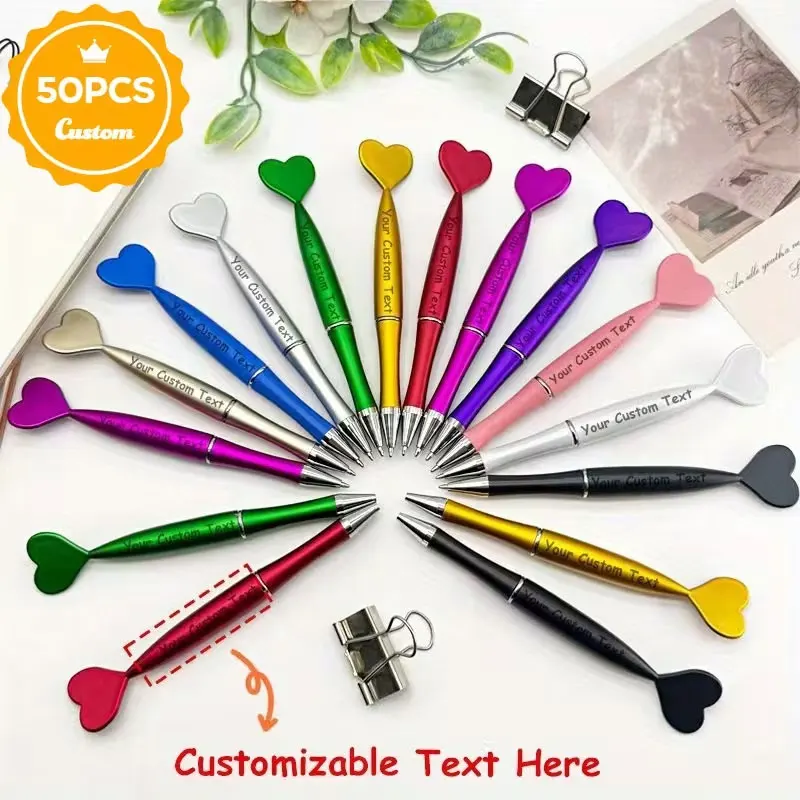 50 Customizable Twist-Action Heart-Shaped Pens - Thick Colored Promotional Pens for Advertising, Company Gifts with Custom Logo, or Random Color Star-Shaped Ballpoint Pens