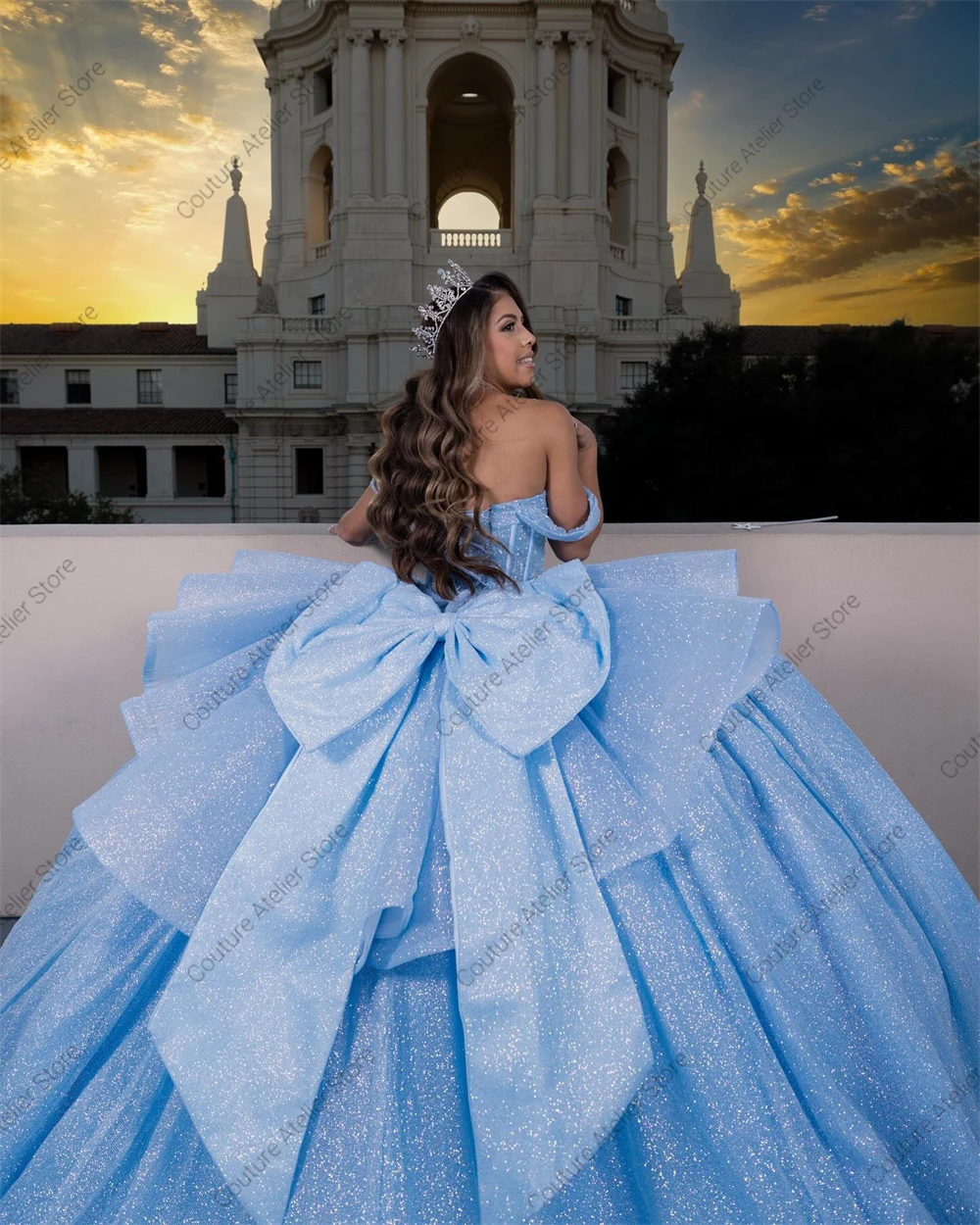 Alluring Blue 15 Years Old Quinceanera Dress Beaded Crystal Ball Gown With Bow Ruffles Birthday vestido para xv años Customized