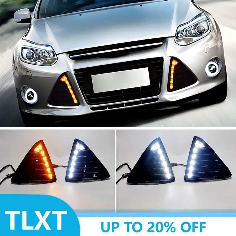 

Пара светодиодных фар для автомобиля, передние бамперные дневные ходовые огни, водонепроницаемые указатели поворота, подходят для Ford Focus 3 MK3 2012 2013 2014