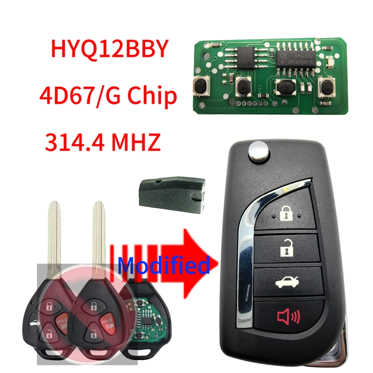 

Jingxin Upgrade Flip HYQ12BBY Car Key Remote Fob ASK 314 Mhz 4D67 /G Chip For Toyota Camry Avalon Corolla Matrix RAV4 Venza Yari