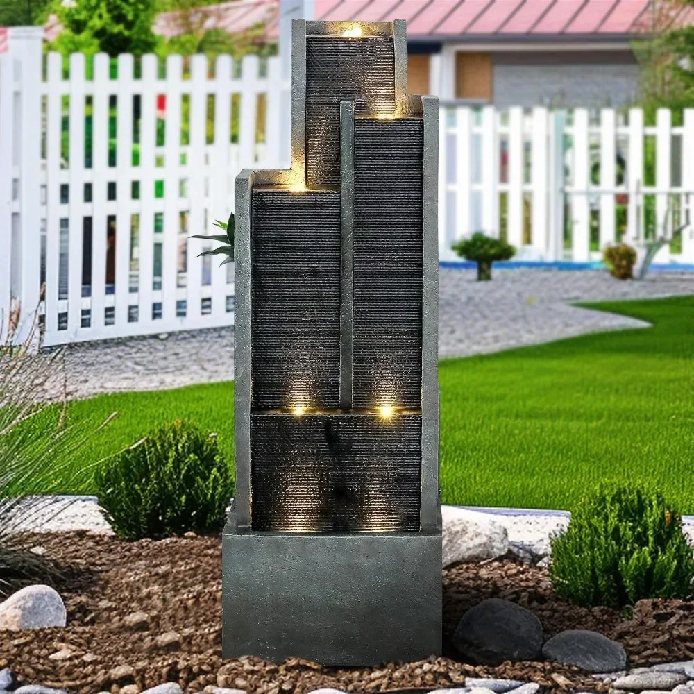 4-Tier Modern Cascading Indoor/Outdoor Fountains and Waterfalls with LED Lights - 50.7