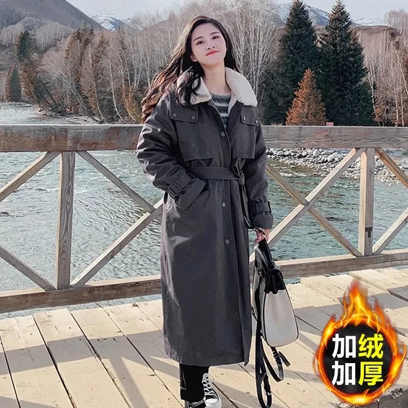 Women Thicken Parka Winter New Work Clothes Loose Cotton Jacket Windproof Women Casual Lined lamb wool Warm Long Overcoat XQ330