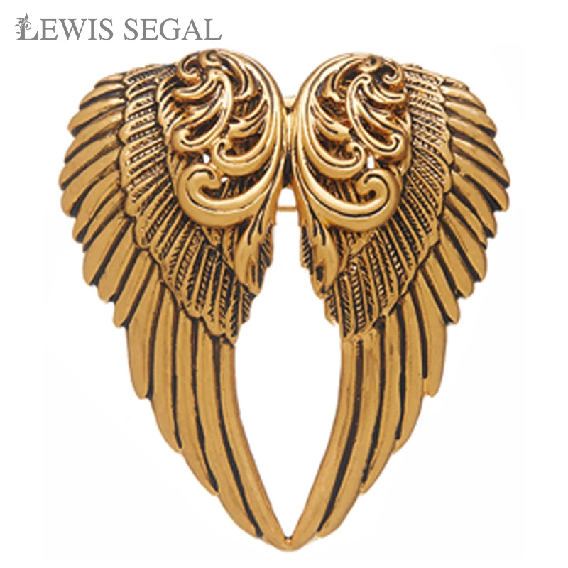 

LEWIS SEGAL Wings Brooch Pin Women Luxury Suit Dress Collar Party Accessories 18K Gold Medieval Style Fine Jewelry