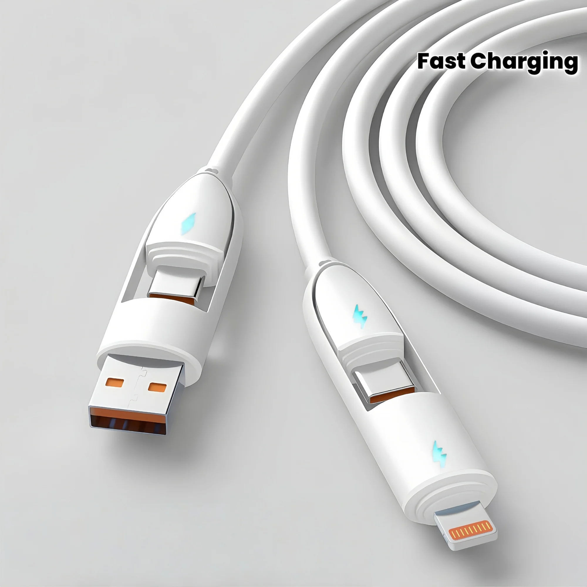 4-in-1 Fast Charging Cable 66W USB-C to Lightning Cord High Speed Data Sync Charger for iPhone iPad Samsung