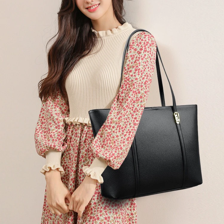 PU leather lady's waterproof hand-held tote bag in contrasting colors, vertical style, square shape, single shoulder bag
