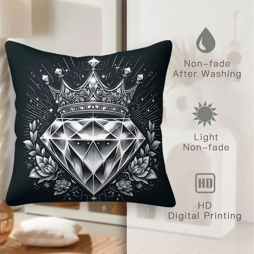 Diamond Crown Rose Sketch Print Throw Pillow Cushion Accent Pillow 45×45cm Includes Pillow Core For Adult Luxury Sofa Decor