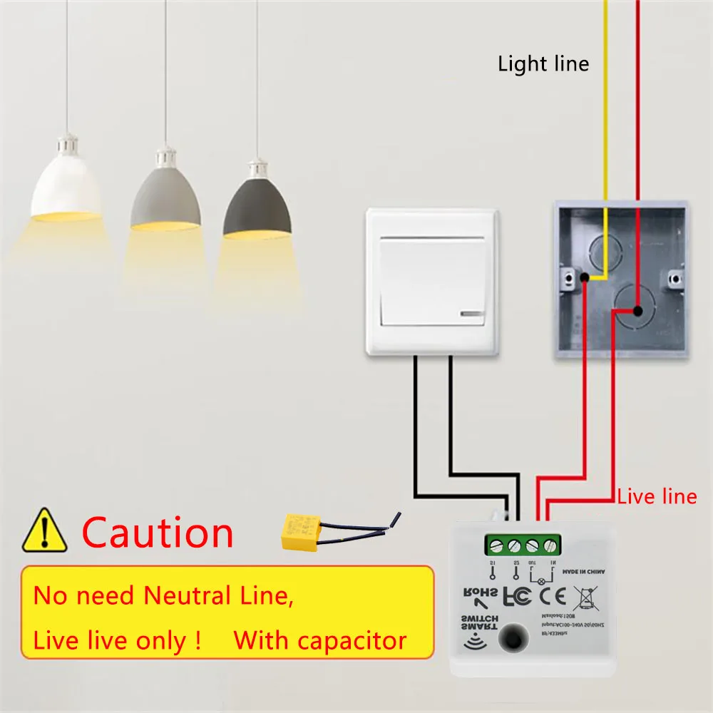 TEDELIGO Akıllı ışık anahtarı Nötr Olmadan 220 V 130 W Kesici Kablosuz Dokunmatik Düğme Duvar Anahtarı Mini Röle 2 Yollu Açma/Kapama Modülü