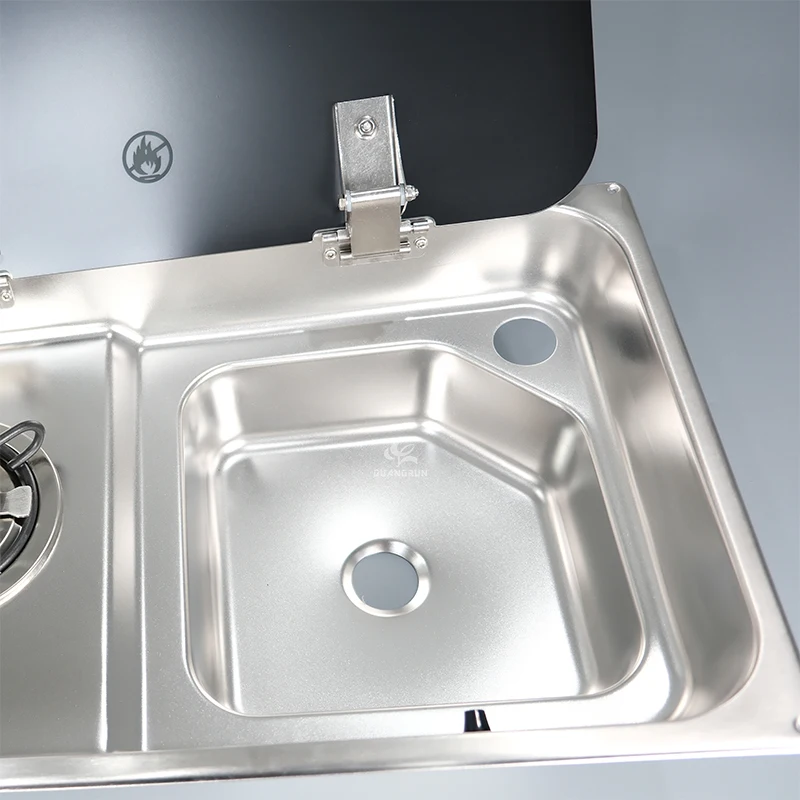GuangRun Luxury RV SUS 304 Stainless Steel Silver One Burner Camper Gas Stove Combi Sink Tempered Glass Lid Lightweight