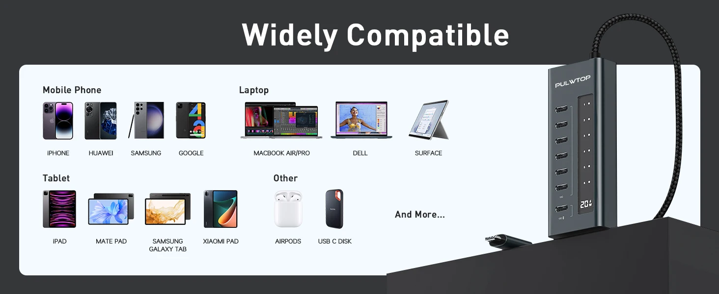 PULWTOP 10Gbps USB-Adapter Unterstützt Datenübertragung & Laden (Video nicht unterstützt), USB-Hub 10Gbps Anschlüsse für iMac, MacBook Pro/Air, iPad, XPS – Detail 5