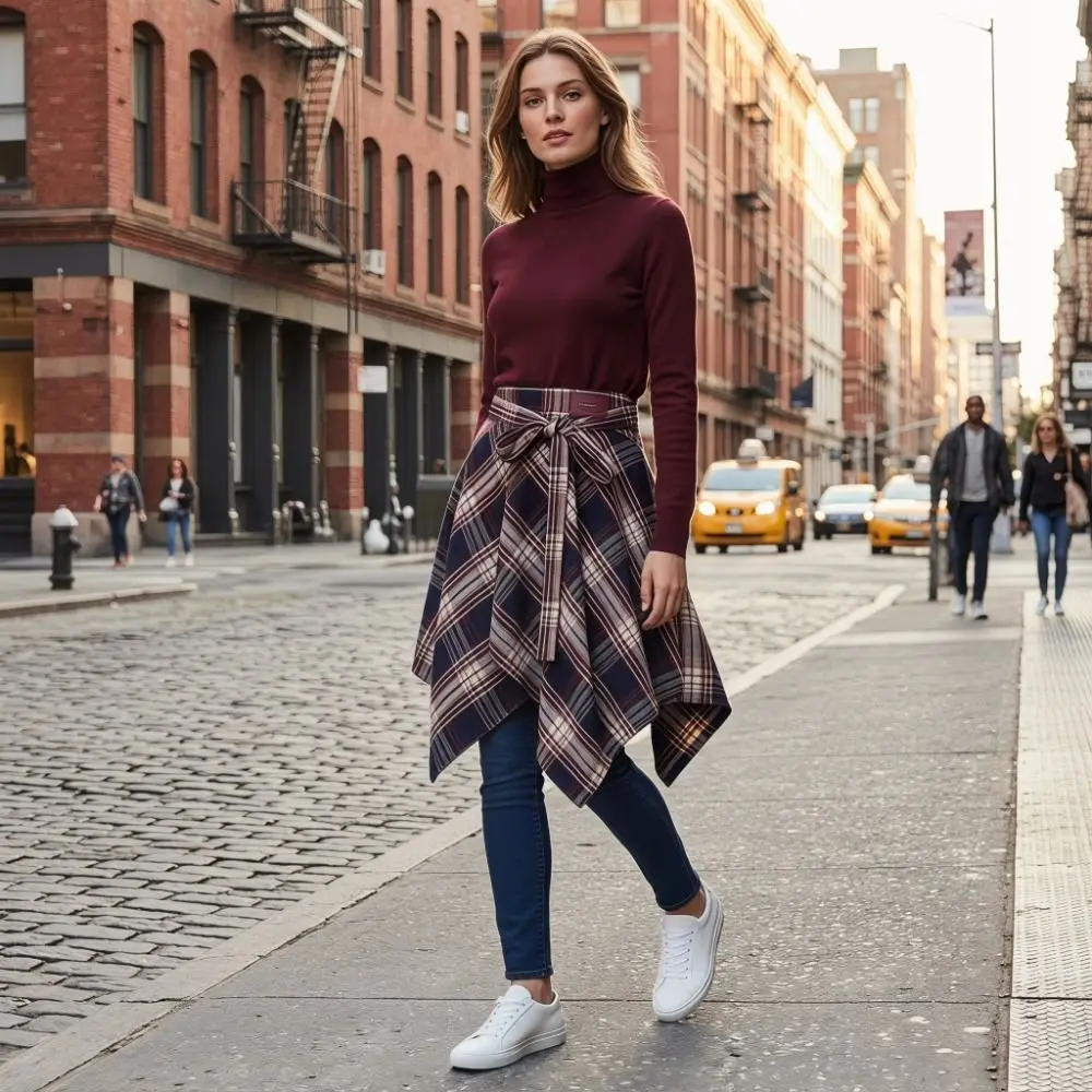 Versatile Irregular Plaid Skirt Hip-hop Underskirt A-line Shortskirt Petticoat Vintage Grid Wrap Skirt Street Snap