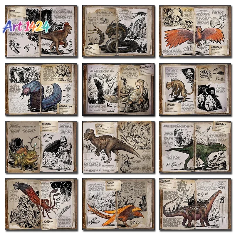 Jurassic Dinosaur World Ark Survival Evolutionary Dinosaur Organism Retro Poster Canvas Paintings Wall Art Pictures Home Decor