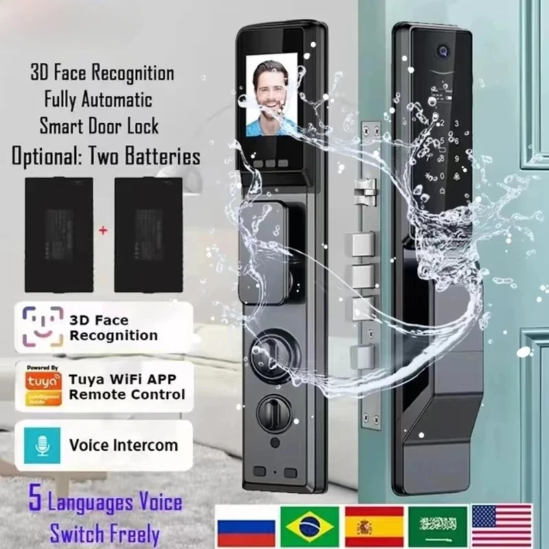 

Fully Automatic Smart Door Lock APP Facial Fingerprint Password Camera Remote Voice Intercom Electronic Lock