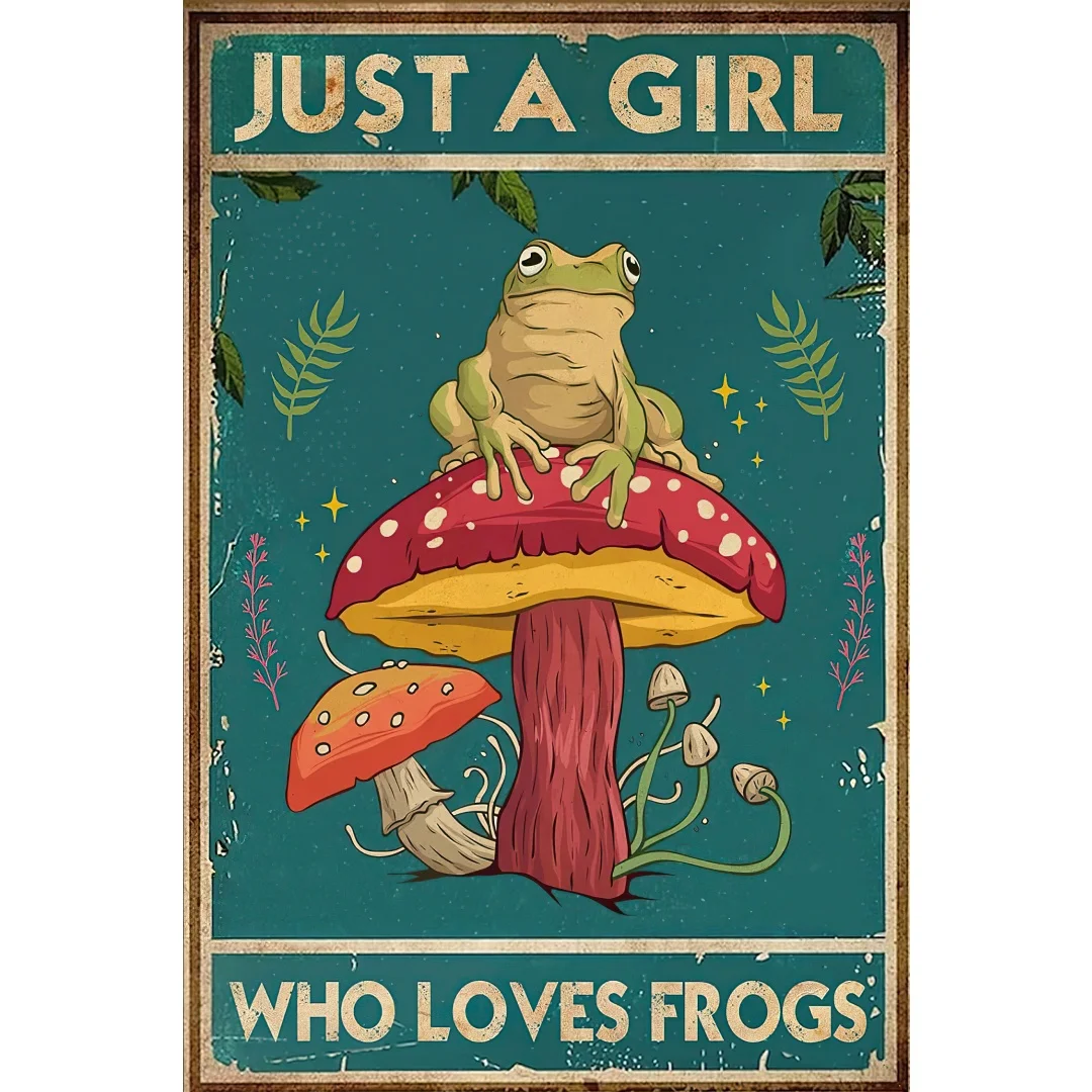 Divertida decoración de setas, decoración de rana, letrero de Just a Girl Who Loves Rana, casa bonita, hogar, dormitorio, cocina, baño, sala de bosque Nat
