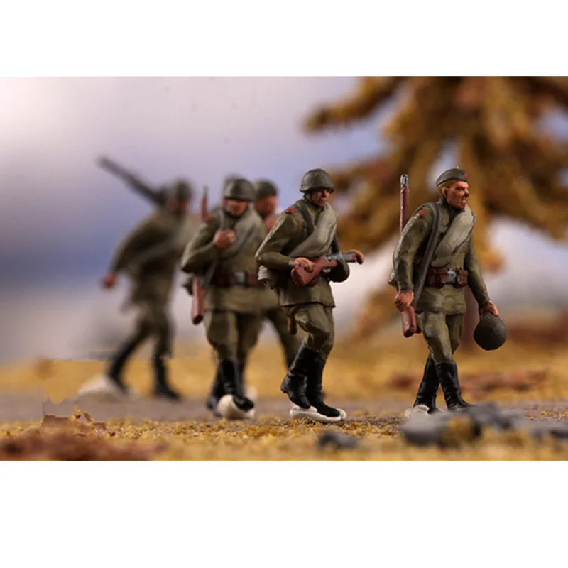 Modelo em escala 1:72, 6 peças, exército vermelho soviético, março andando, 6 soldados, figura de ação, brinquedos, acessório de cena, coleção de exibição de bonecas