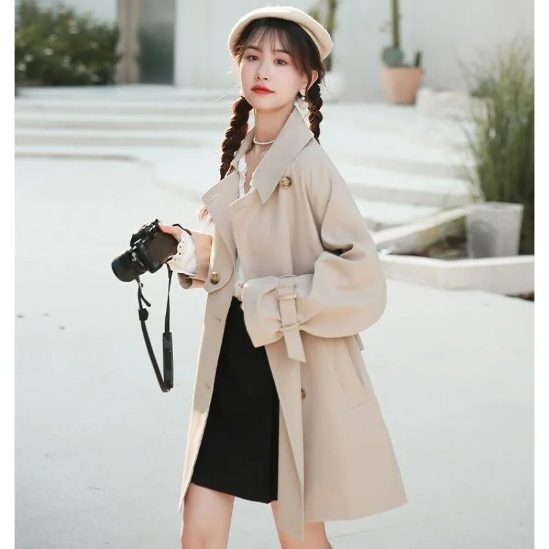 

Elegant Mid Long Trench Coat 2025 Fashionable Temperament Autumn Thin Casual Jacket for Petite Women's Clothing Japanese Style