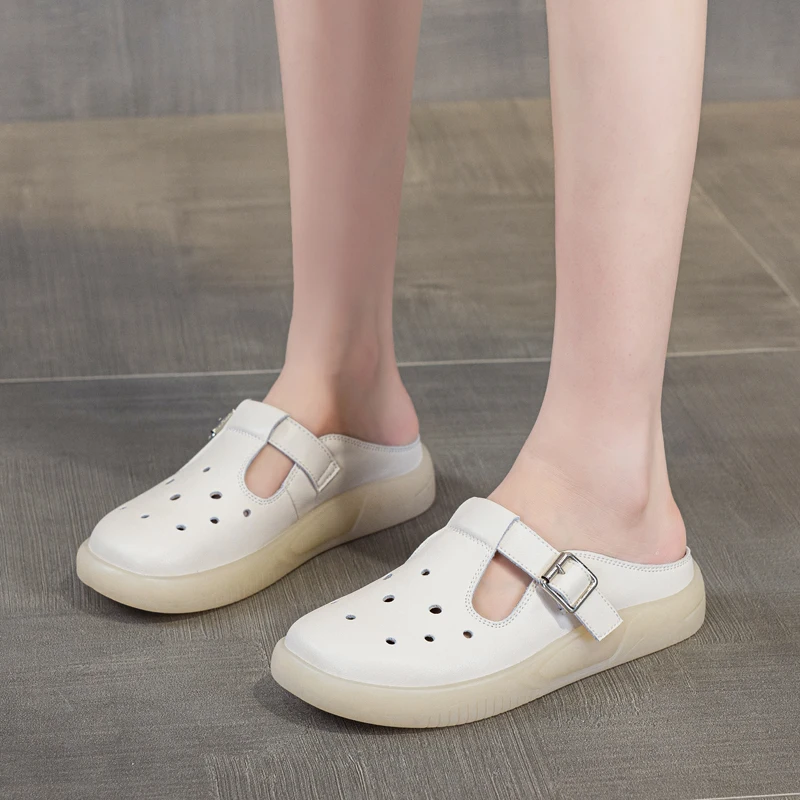 

Женские уличные сандалии DIMANYU 2026: Новые летние повседневные шлепанцы из натуральной кожи, женские шлепанцы на плоской подошве больших размеров