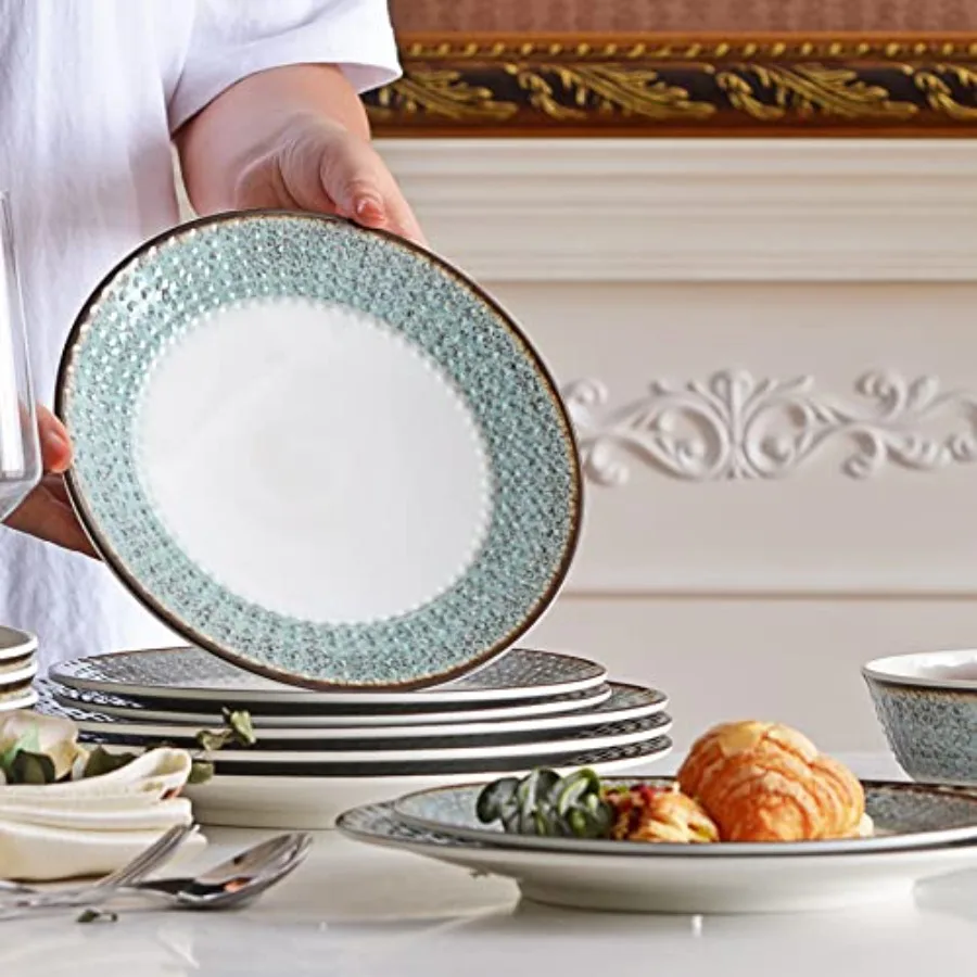 

Melamine Dinnerware Sets, 12pcs Plates and Bowls Sets, Melamine Dishes Set for 4, Unbreakable, Dishwasher Safe, BPA Free, Great