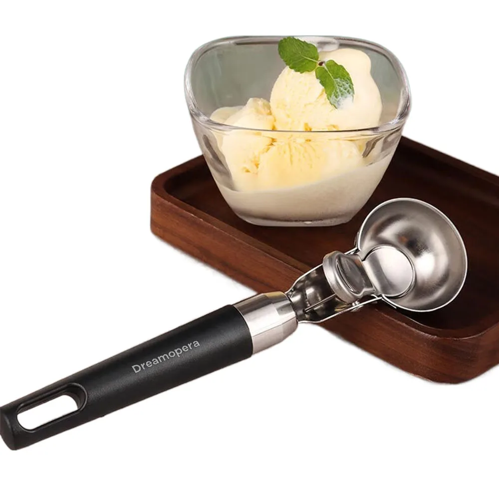 Dreamopera Cucharas para helado, Cuchara para helado con gatillo para el pulgar, Cuchara para masa para galletas con cucharada 3,5, Cuchara para melón, Confort