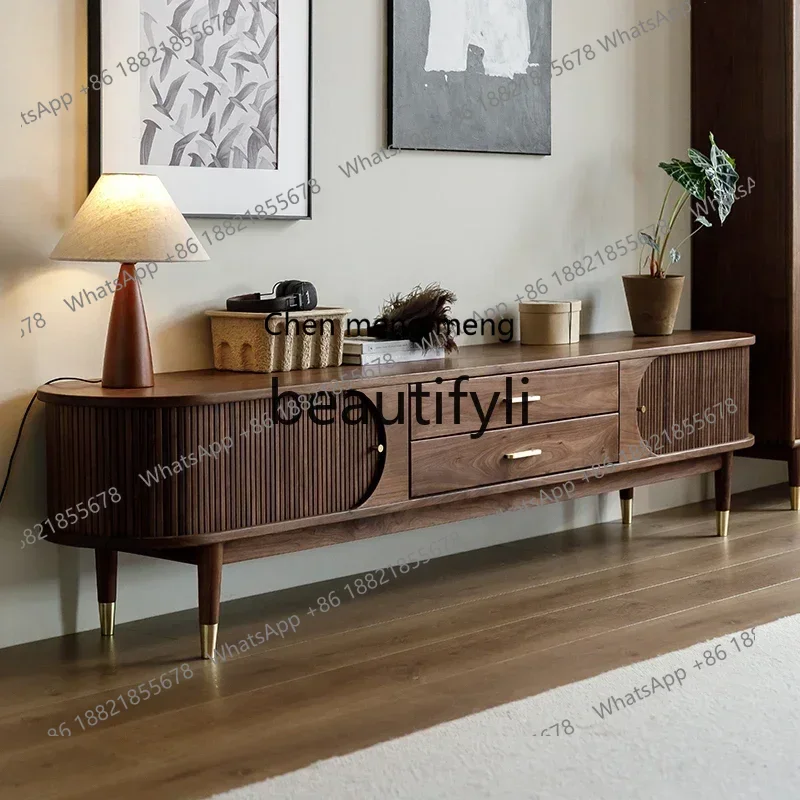 

32North American black walnut TV coffee table combination Italian simple living room floor cabinet audio-visual cabinet