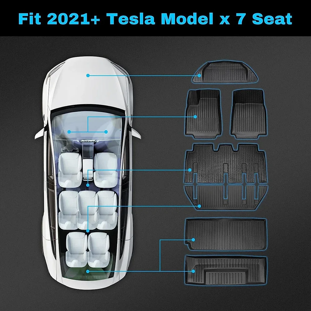 For Tesla Model S Model X 5 6 7 Seater 2021 - 2023 2024 Floor Mats All Weather Anti-Slip Waterproof Cargo Liners Frunk Trunk Mat