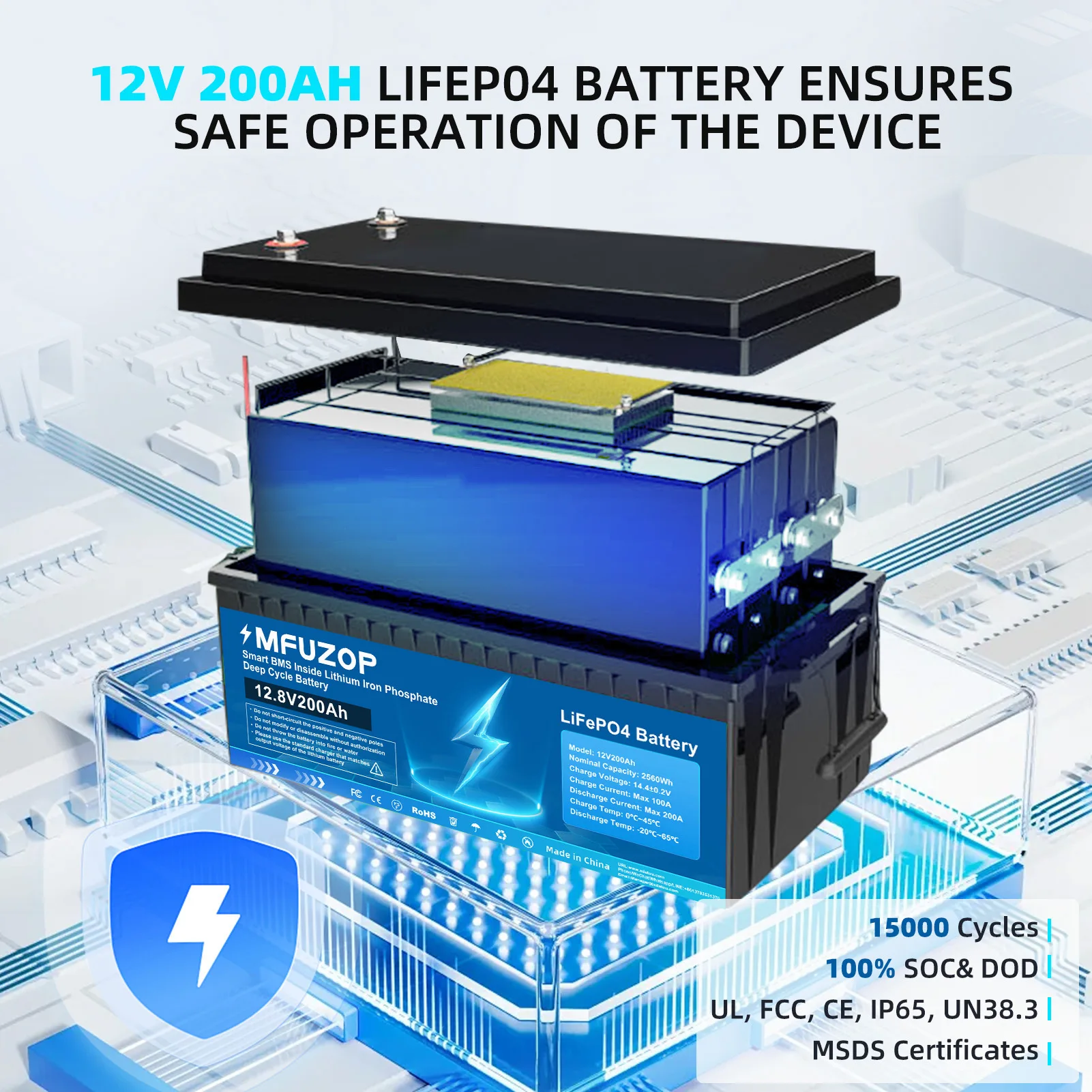 DATOUBOSS  LiFePO4 Battery 12V200A Original Deep Cycle With Smart BMS For Solar Energy Golf Cart RV Travel Outdoor Free Shipping