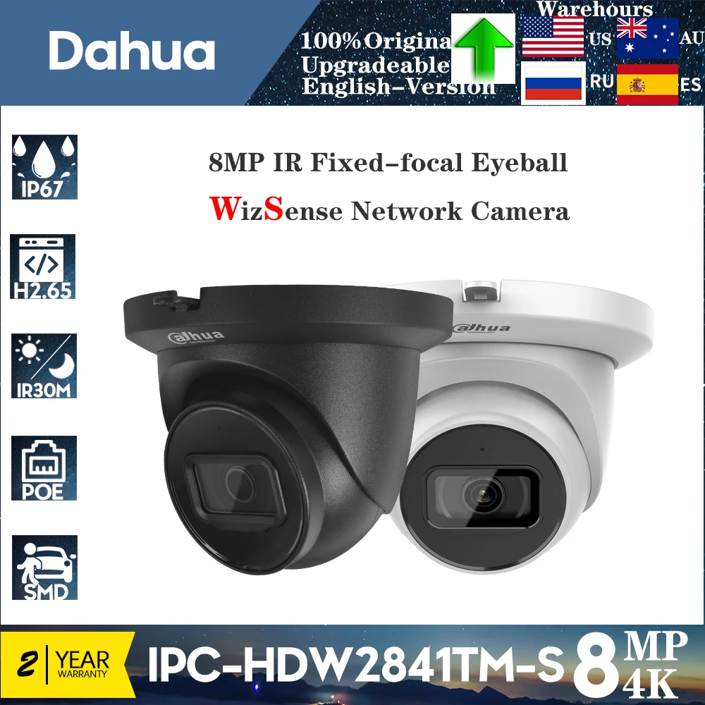 

Original Dahua 8MP 4K IP Camera IPC-HDW2841TM-S Built-in MIC IP67 Motion Detection IR Fixed-focal Eyeball WizSense Network Camer