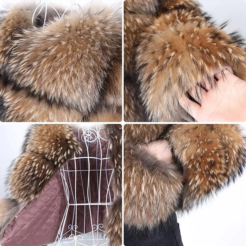 2024 maomaokong Super Hot Winter Women Luxury Thick Real Raccoon Fur Coat Natural Fox Fur Jacket Plus Size Kamizelka damska