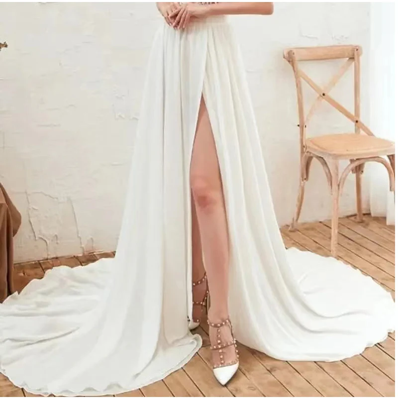 

Chiffon High Side Slit Detachable Skirt Wedding Removable Train For Dresses Sexy Bridal Overskirt