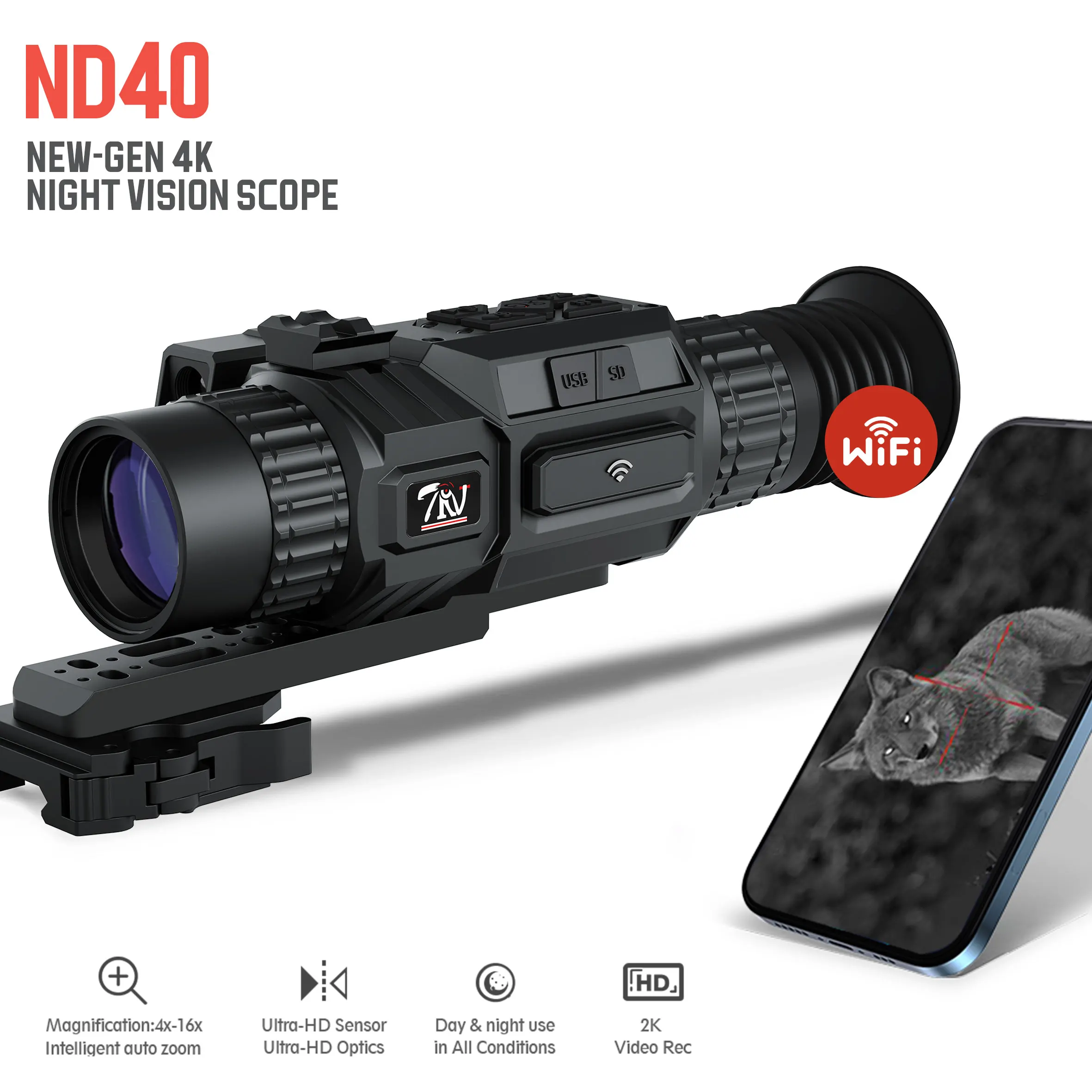 16X Digital Scope Night Vision for Hunting Smart Day/Night HuntingSight, Video Record With LR Llluminator High Resolution